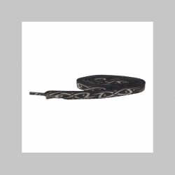 čierne tenšie šnúrky s motívom Tattoo - Tribal, ploché šnúrky do topánok dĺžka 114cm šírka 0,8cm materiál:100%polyester